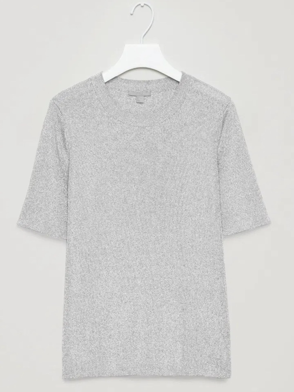 COS Silver Metallic Short Sleeve Knit Top